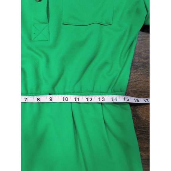 VTG California Girl Short Sleeve Pleated A-Line Midi Dress Green Women's Size 12 - Picture 12 of 13